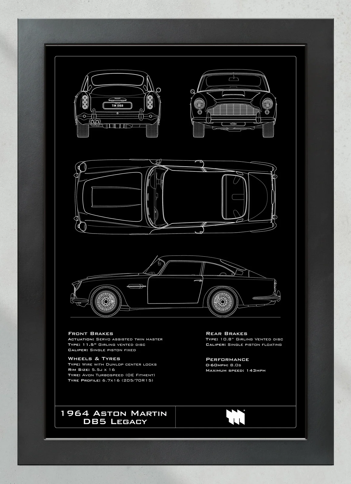 1964 Aston Martin DB5 Legacy, in the collector's frame, portrait