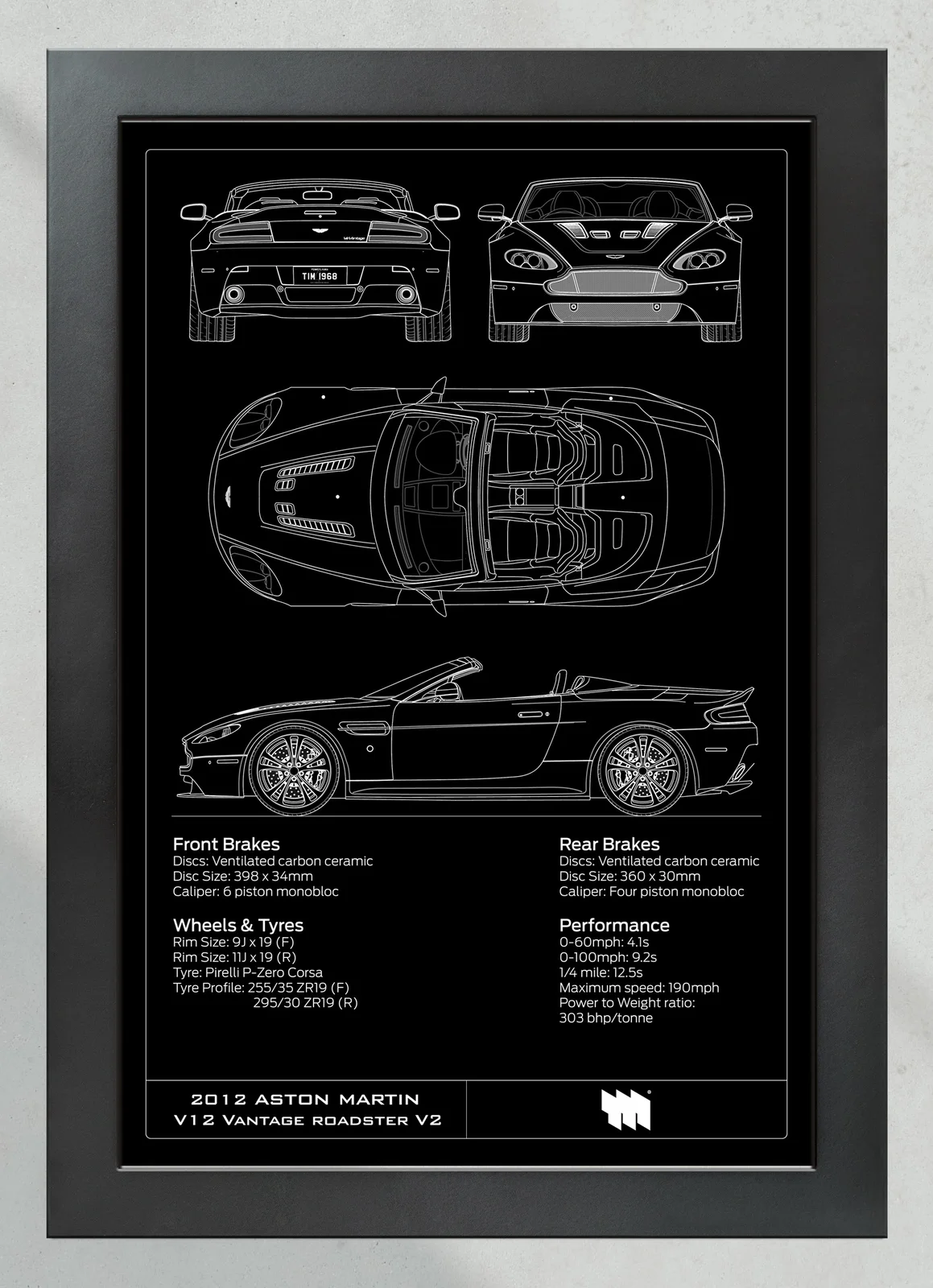 2012 Aston Martin V12 Vantage Roadster V2, in the collector's frame, portrait
