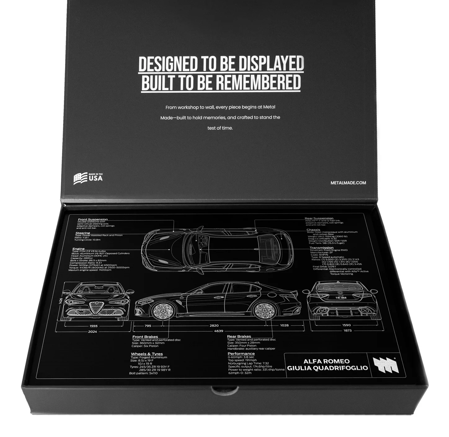 Alfa Romeo Giulia Quadrifoglio, in the metal made gift box, landscape plate